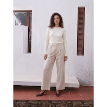 Lcw Modest Bej Beli Bağlamalı Modal Karışımlı Kadın Kumaş Pantolon