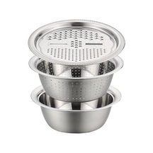 Likeable 3 İn 1 Çok Fonksiyonlu Paslanmaz Çelik Sebze Kesici Havzası Lavabo Mutfak Kevgir Rende Örgü Sepet Sebze Yıkama Kase Gümüş