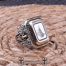 İpek Silver 925 Ayar Gümüş Iı. Abdülhamid Osmanlı Tuğrası Desenli Erkek Yüzük Apy172