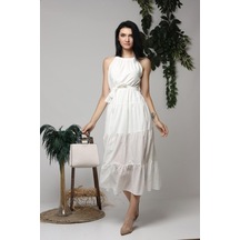 Ekru Halter Yakalı Kuşaklı Elbise Ekru Ekru Halter Yakalı Kuşaklı Elbise Ekru