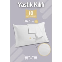 Eve Tekstil 10 Adet Çizgili Pamuk Saten Antibakteriyel Fermuarlı Yıkanabilir Otel Lüks Yastık Kılıfı 50x70cm Beyaz