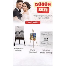Düğün Seti - Çocukluk Karşılama Panosu - Masa İsimliği - Şövale 3'lü Paket Beyaz