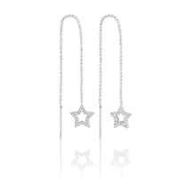 Azuris Silver Azuris 925k Gümüş Sıralı Top Zincir Yıldız Taşlı Küpe Gümüş