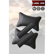 Lada 2110 Uyumlu Siyah Deri Kemer Koruyucu Lüks Set Deri Yastık