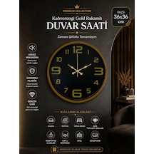 36 Cm Kahverengi Gold Rakamlı Duvar Saati Gold Kulvarlı Siyah Kadran