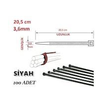 100 Adet 20Cm X 3.6Mm Plastik Cırt Kelepçe Kablo Bağı Siyah