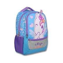Cennec Mor - Turkuaz Kız Çocuk Magic Unicorn Baskılı İlkokul Okul Sırt Çantası - 6015 Çok Renkli