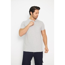T-shirt Polo Yaka Kısakol %100 Pamuk Cepli Gri