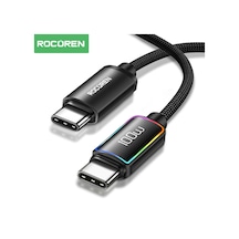 Rocoren 100w Type-c To Type-c Rgb Aydınlatmalı Örgülü Şarj Ve Data Kablosu 2 Metre
