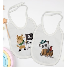BK Kids Kişiye Özel Sevimli Korsan Tasarımlı 2’li Beyaz Mama Önlü Beyaz