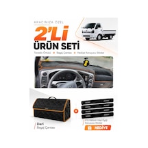 Kia Bongo 2004-2019 Uyumlu Torpido Örtüsü + Deri Bagaj Çantası + Sticker Seti - Siyah Kahverengi