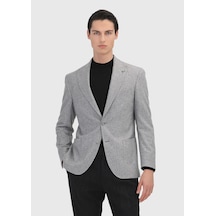 Ramsey Gri Çizgili Shirt Shoulder Slim Fit Yün Karışımlı Ceket