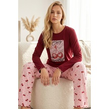 Siyah İnci Pamuklu Likralı Bisiklet Yaka Örme Pijama Takım26240288 Bordo
