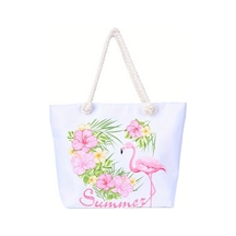 Flamingo Çiçek Desenli, Seyahat Saklama Plaj Çantası Beyaz