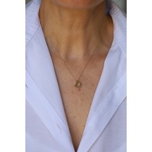 14 Ayar Altın D Harfli Kolye 1 Cm Genişlik - Kly33704