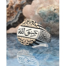 925 Ayar Gümüş Yüzüğü Hasbiyallah Yazılı Allah Bana Yeter