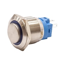 19A-G1-E 19Mm Çıkık Yaylı Işıklı Metal Buton - Mavi