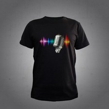 Herşey Nota Mikrofon Renkli Siyah T-shirt Unisex 001