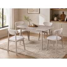 Ganni Home Lima Açılır Yemek Masası Traverten Gri Mdf Tabla, Gürgen İskeletli Modern Tasarım Traverten-gri