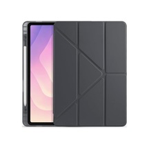 Samsung Galaxy Tab S11 Sm-x730 X736b İle Uyumlu Akıllı Kılıf, Kalem Bölmeli Lansman Antrasit Origami Standlı Darbe Emici Şeffaf Arka Kapaklı Ultra İnce Popüler Tablet Kılıfı