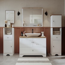Lavabolu 100Cm Çekmeceli Banyo Dlp + Aynalı Dlp + 2 Adet Boy Dlp Beyaz - Atlantik Çam