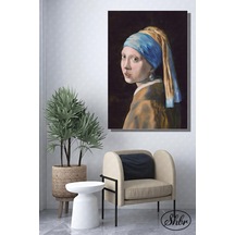 Tekli Dikey Kanvas Salon Yatak Odası Mutfak Ofis Duvar Tablosu Johannes Vermeer İnci Küpeli Kız
