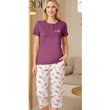 Melodi 3020 Pamuk Kısa Kol Kadın Kapri Pijama Takımı Mor