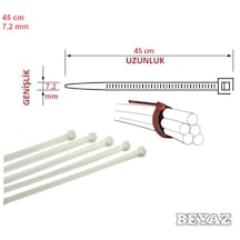 50 Adet 45cmx7,2mm Beyaz Plastik Cırt Kelepçe Kablo Bağı