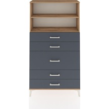 Arges Dolap 2 Raflı 5 Çekmeceli 88x30x163 Çam-antrasit Atlas Çam