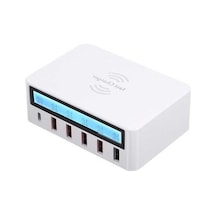 Fortunelane 6 Port Usb Akıllı Şarj İstasyonu - Qc3.0, Kablosuz 10w, Lcd Ekran, 40w Toplam Güç, 4 Katlı Güvenlik