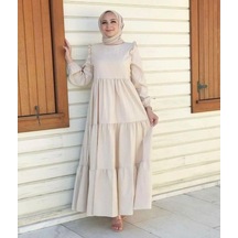 Lovie Moda Kadın Omuz Detaylı Elbise Bej