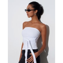 Dilvin 32841 Bağlamalı Bandeau Top-beyaz