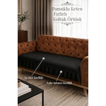 Lüx Fırfırlı Koltuk Örtüsü Bohem Pamuklu Keten Leke Tutmaz Su İticili Koltuk-çekyat Örtüsü Siyah