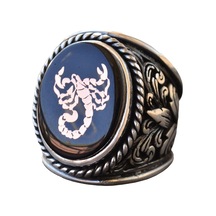 Akrep Hayvan Yüzüğü - Erkekler İçin Sterlin Gümüş Zambak Desenli Büyük Yüzük Gümüş