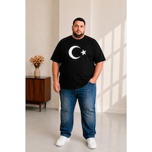 Sngl Tekstil Erkek Büyük Beden Ay Yıldızlı Tişört 3xl 4xl 5xl 6xl 7xl 8xl 9xl Siyah