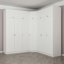 Minar Kale 7 Kapaklı 4 Ç Köşe Dolap + Yüklük Beyaz Mebran Panjur 190cm