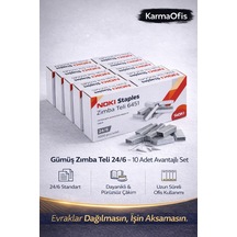 Gümüş Zımba Teli 24/6 10 Adet Set Dayanıklı, Pürüzsüz Çakım Ofis Zımba Teli