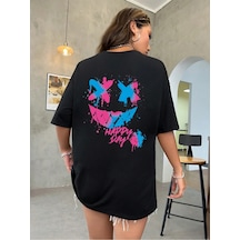 Startmore Coolane Yuvarlak Yaka Oversize Eğlenceli İfade Desenli Tişört Siyah