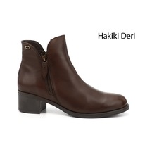 Gönderi(R) Gönderi R Kahve Antik Çift Fermuarlı Kalın Topuklu Hakiki Deri Bot Kahve