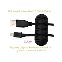Çok Amaçlı Kablo Tutucu 5 Kanallı 3 Adet Düzenleyici Sabitleyici Yapışkanlı Toparlayıcı Şarj Kablosu