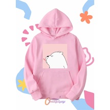 Çocuk Unisex Dil Çıkaran Köpek Baskılı Oversize Kapüşönlü Sweatshirt Pembe