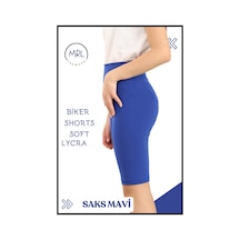 Biker Şort Yüksek Bel İç Göstermez Esnek Yumuşak Likralı Soft Tbiker Basics Saks Mavi Mavi