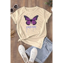 Unisex Dream Butterfly Tasarım Tshirt Bej