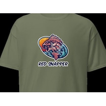 Wildstyle Red Snapper Balık Balıkçılık Deniz Vintage Balıkçı Baskılı Unisex Bisiklet Yaka Pamuklu Tişört Haki