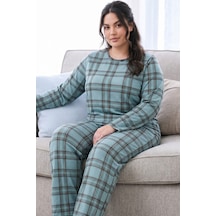Siyah İnci Desenli Termal Kumaşlı Ultra Soft Yumuşak Büyük Beden Battal Boy Örme Pijama Takımı 26226708 Yeşil