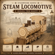 Algwood 3d Ahşap Buharlı Tren Lokomotif Maketi - Steam Train Nostalji Serisi 149 Parça Lazer -yetişkin Ve Genç Hobi Seti 47x17x22 Cm