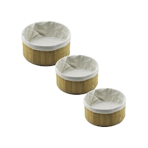 Pablito Home Pbt-598 Yuvarlak Bambu Kenar Organizer Sepet Seti Ahşap Altlık & Bezli 3 Boyut- 20'li Paket