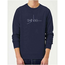 Shinee Logo Baskılı Indigo Mavi Erkek Örme Sweatshirt