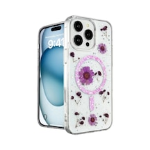 Newface Apple İphone 16 Pro Kılıf Daisy Simli Magsafe Kapak - Mor