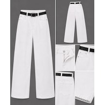 Ymr Moda Kemerli Palazzo Jeans Beyaz